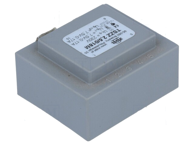 Transformator: ingegoten; 2,5VA; 230VAC; 7,5V; 7,5V; 167mA; 167mA Transformator: ingegoten; 2,5VA; 230VAC; 7,5V; 7,5V; 167mA; 167mA